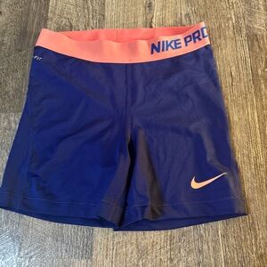 Nike Women's Blue Athletic Shorts with Pink Waistband